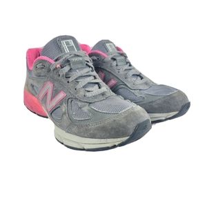 New Balance Womens 990v4 Grey Pink Suede Sneakers